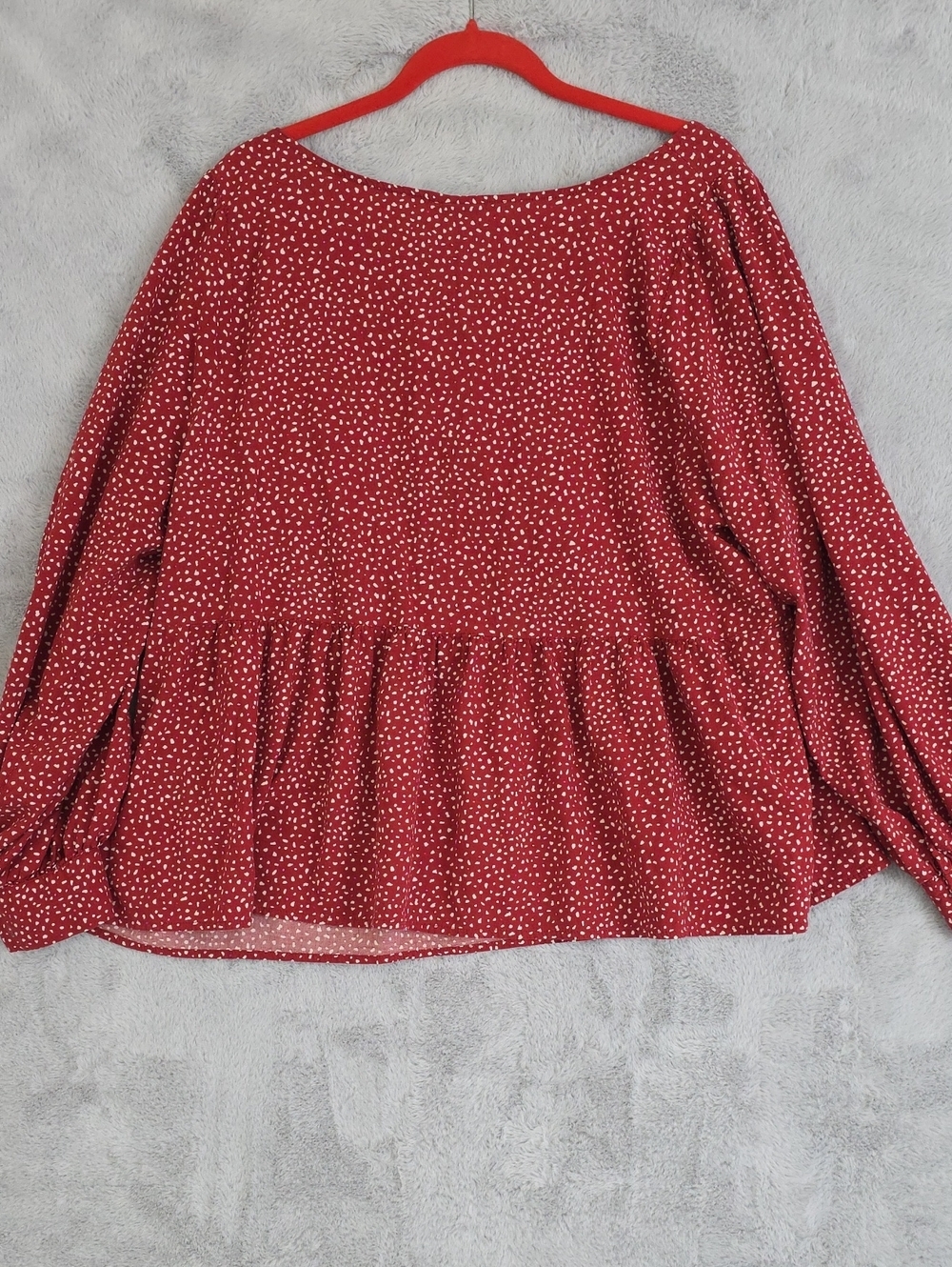 *Ava & Viv Plus Size 2X Red Ditsy Floral Peplum Blouse Tie Neck Puff Sleeve - Picture 7 of 7